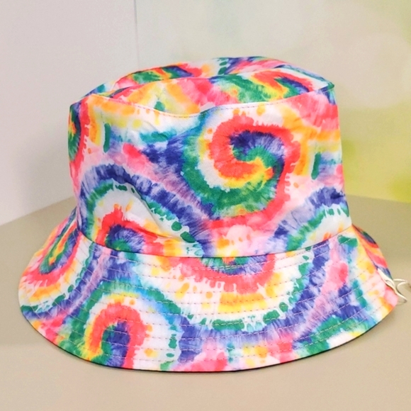 Tie-dye bucket hat pink purple green yellow beachy casual Hippie - Picture 3 of 4